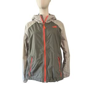 The North Face Olive Green and Light Gray Hooded Jacket with Orange Trim